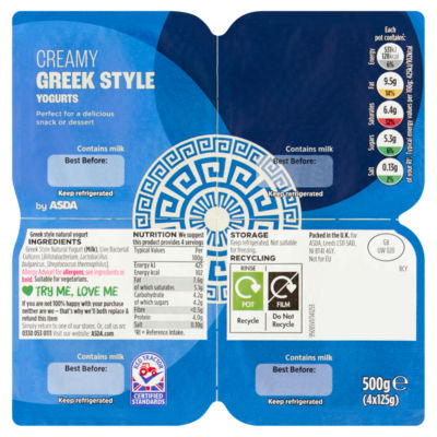 Creamy Greek Style Yogurts 500g (4 x 125g)