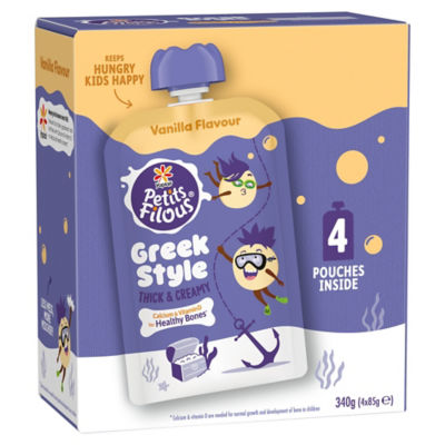 Petits Filous Kids Greek Style Vanilla Yoghurt Pouch 4x85g