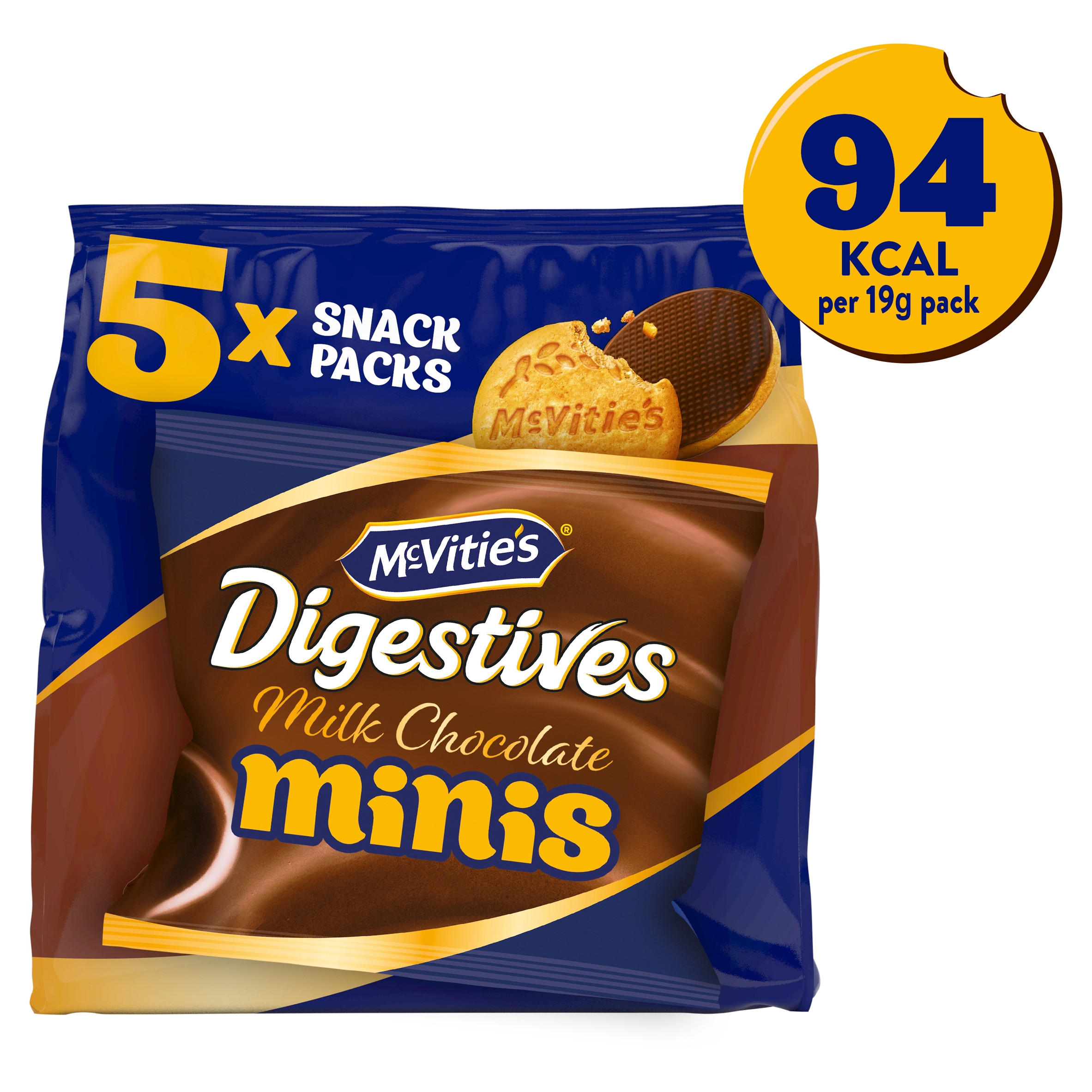 McVitie's Chocolate Digestive Mini Biscuits Multipack, 5 x 19g Snack Packs