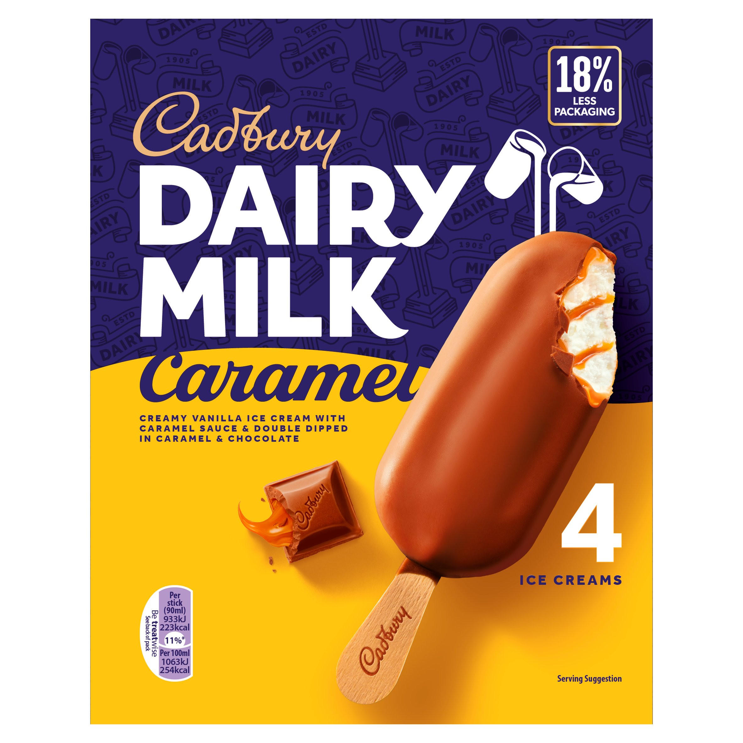 Cadbury Dairy Milk Caramel Ice Creams 4 x 90ml (360ml)