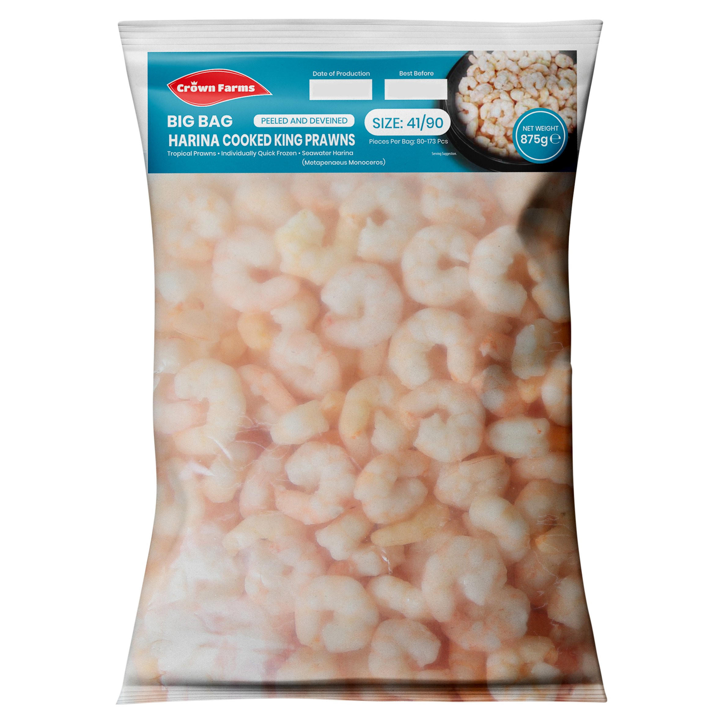 Crown Farms Peeled and Deveined Harina Cooked King Prawns 875g