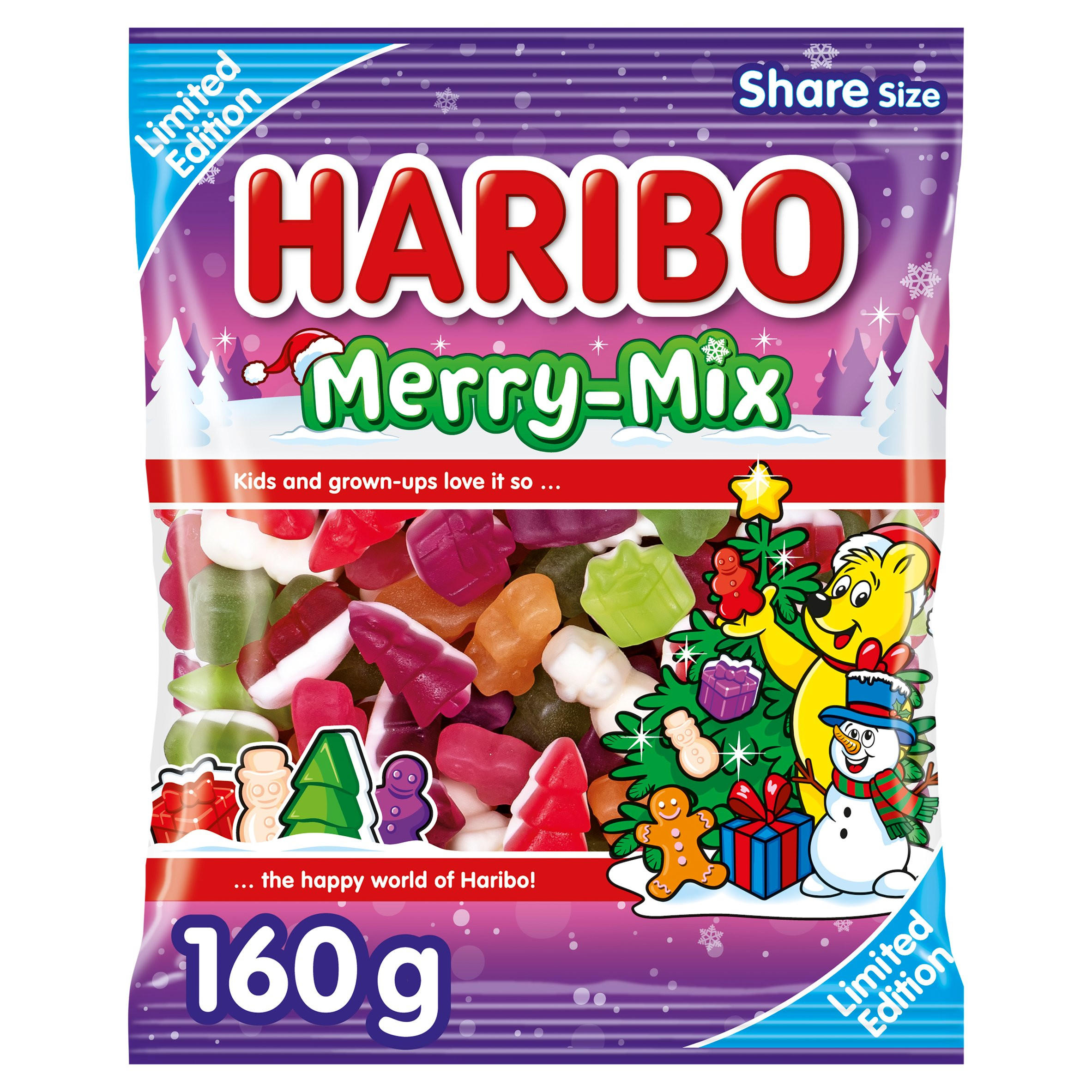 HARIBO Merry-Mix Fruit, Candyfloss & Marshmallow Flavour Jelly & Foam Sweets Sharing Bag 160g