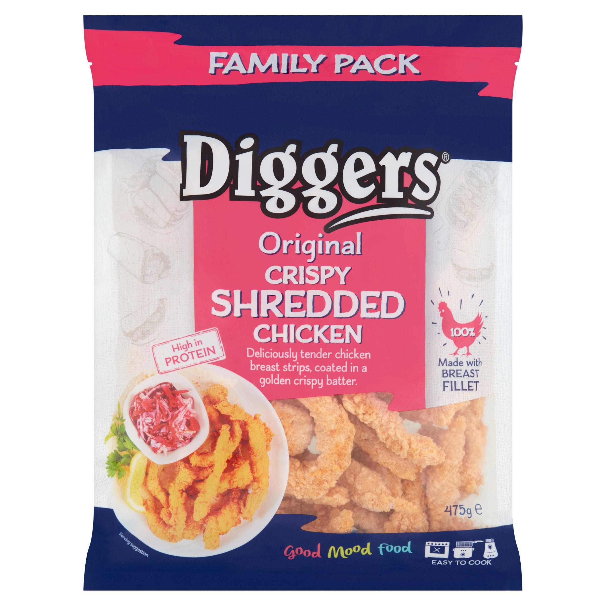 Diggers Original Crispy Shredded Chicken Family Pack 475g