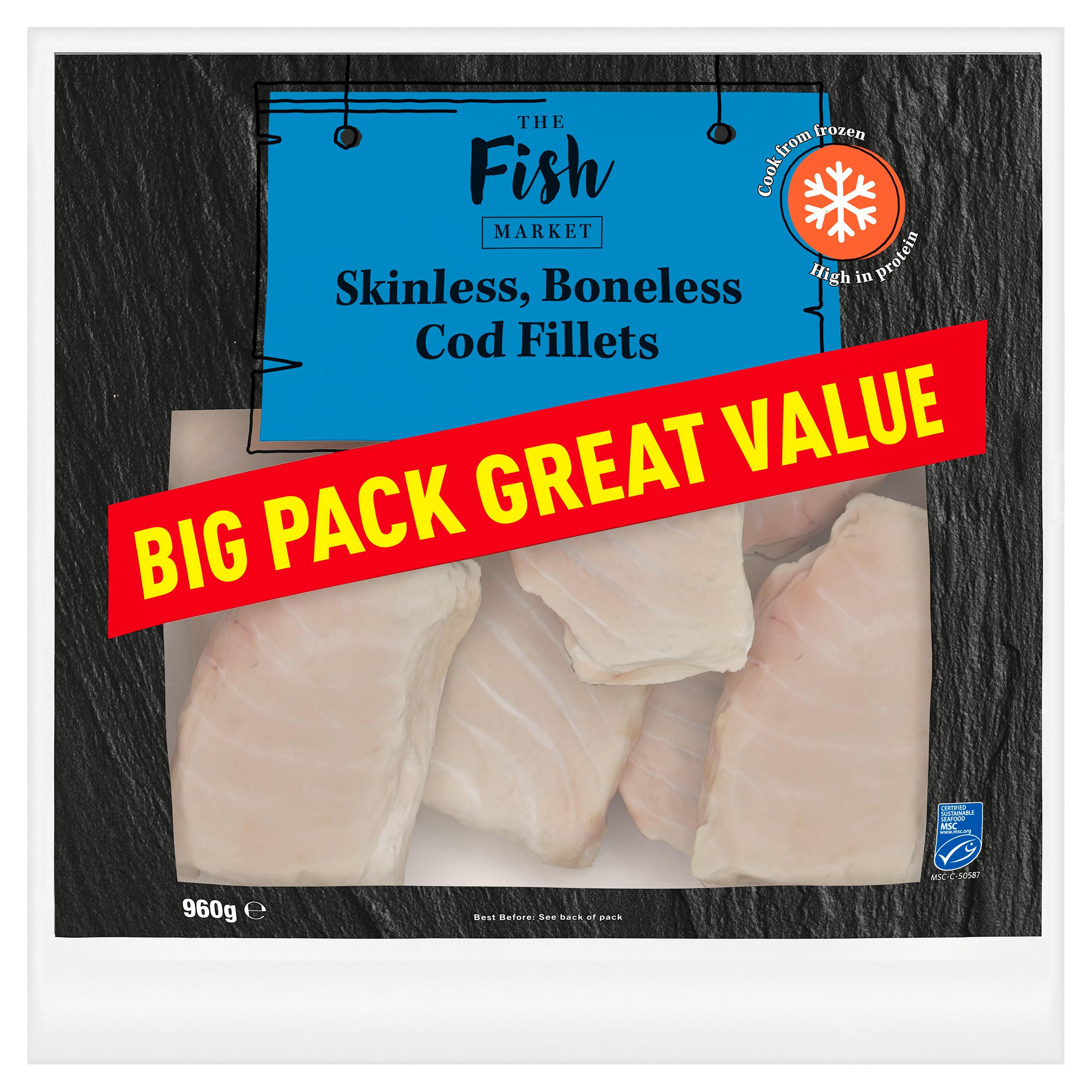 The Fish Market Skinless, Boneless Cod Fillets 960g | Grocefully