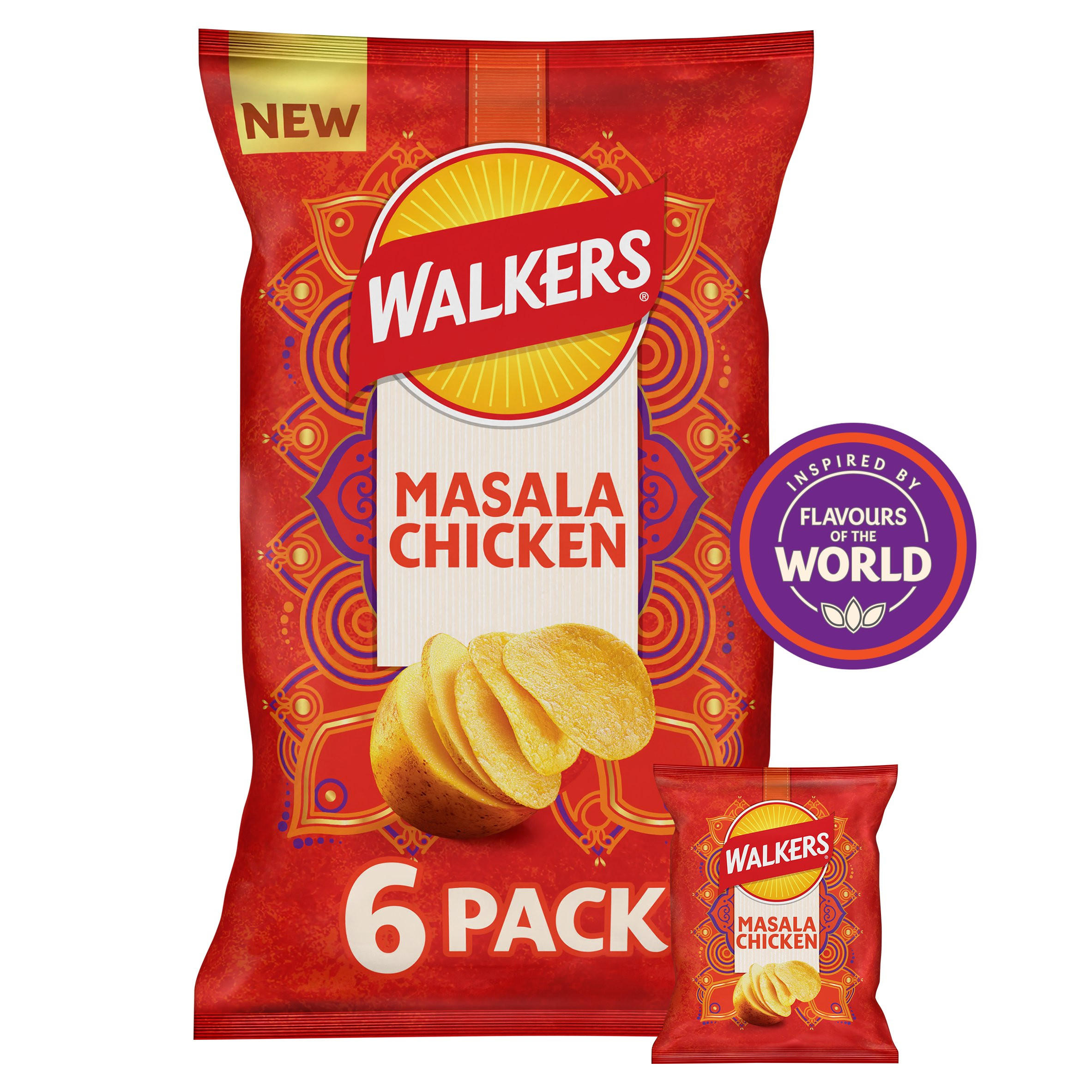 Walkers Crisps Masala Chicken Flavour Multipack 6x25g