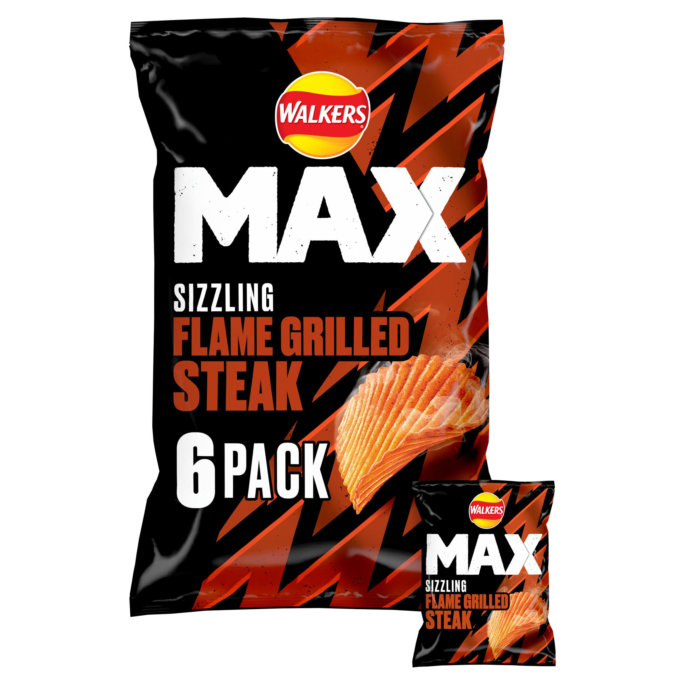 Walkers Max Sizzling Flame Grilled Steak Multipack Crisps 6x27g