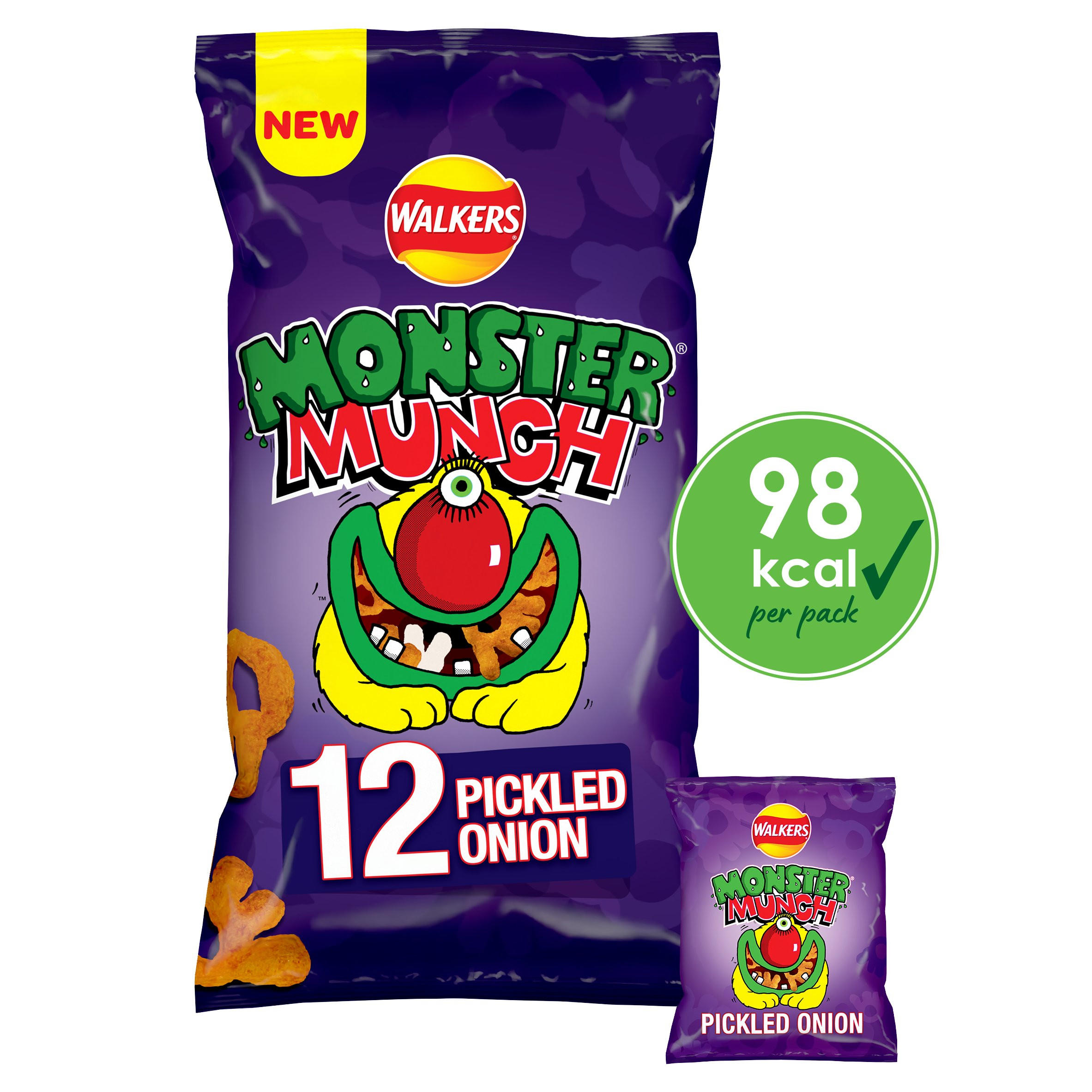 Walkers Monster Munch Pickled Onion Multipack Snacks Crisps 12 x 20g