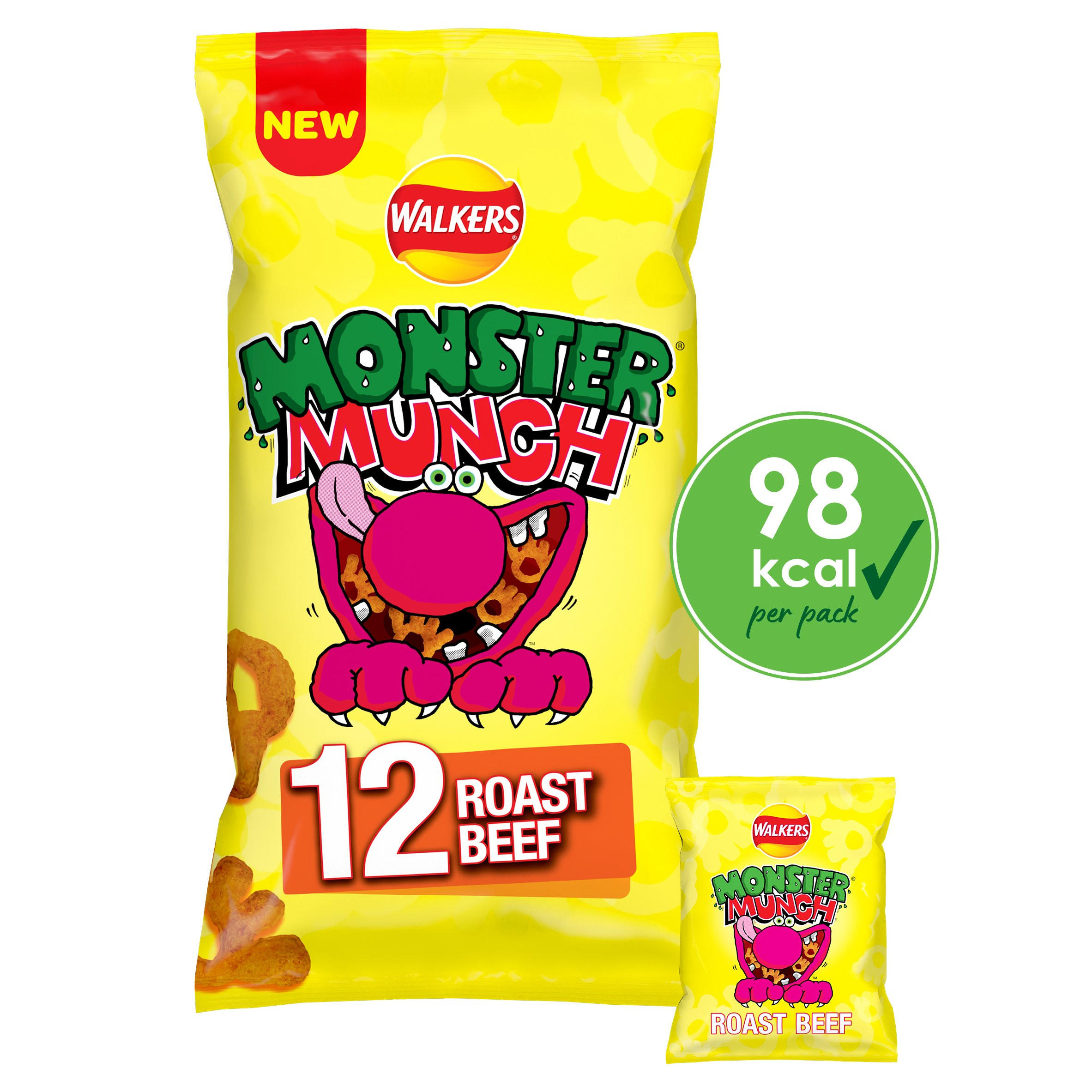Walkers Monster Munch Roast Beef Multipack Snacks Crisps 12 x 20g