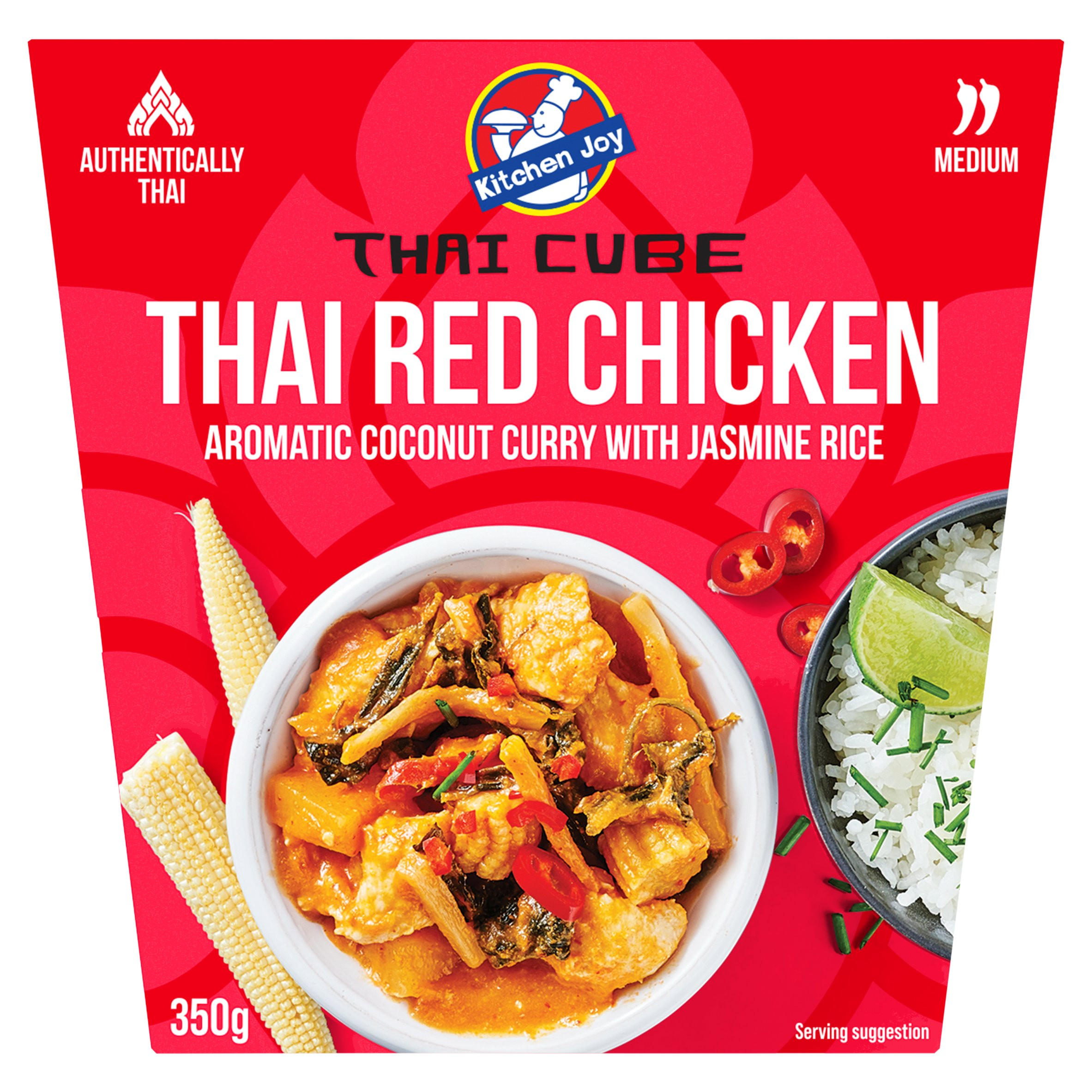 Kitchen Joy Thai Cube Thai Red Chicken Aromatic Coconut Curry with Jasmine Rice 350g