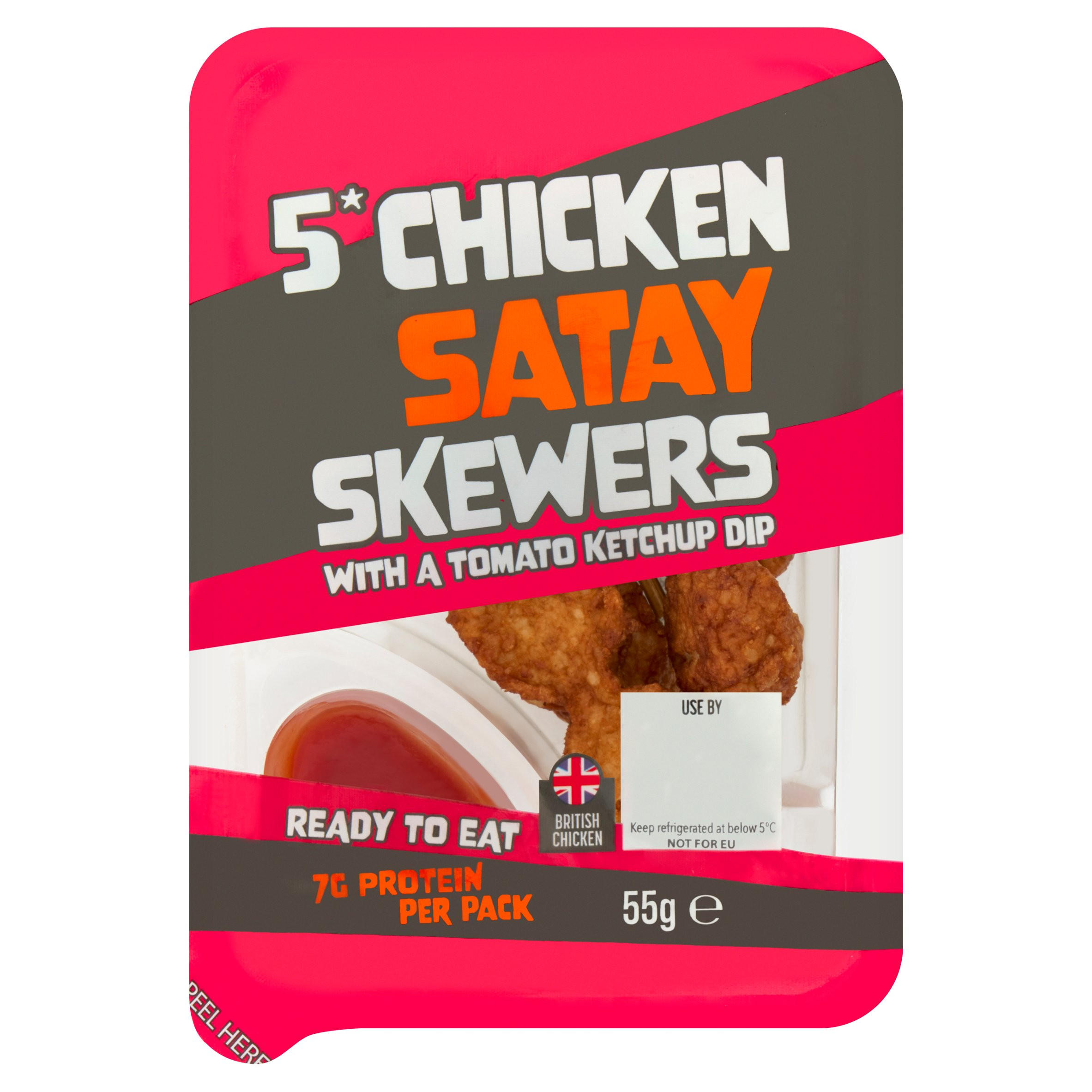 5 Chicken Satay Skewers with a Tomato Ketchup Dip 55g
