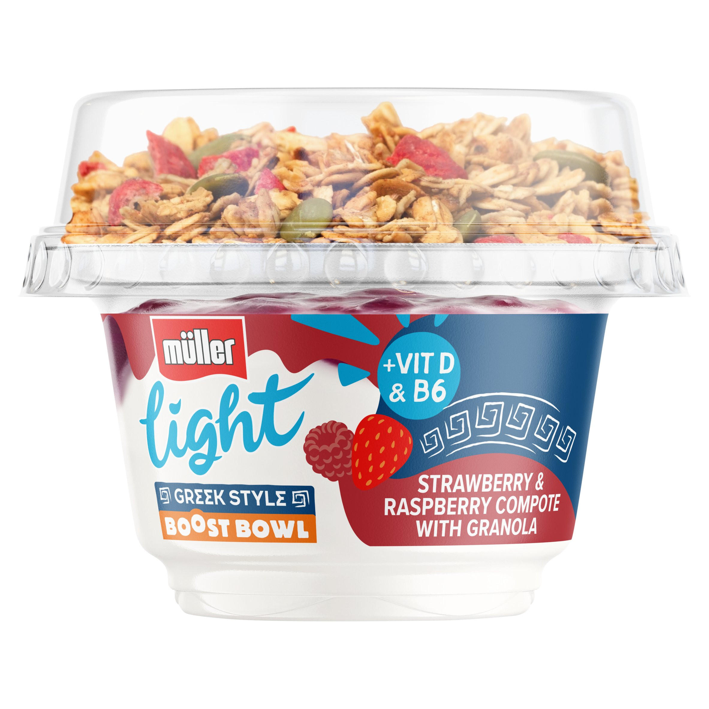 Müller Light Greek Style Boost Bowl Strawberry & Raspberry Compote with Granola 170g