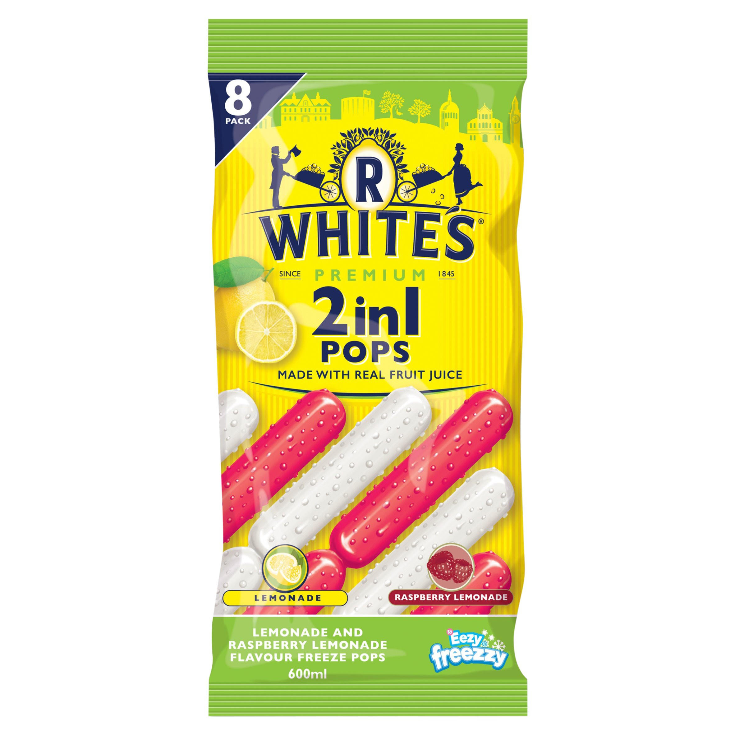 R Whites 2 In 1 Lemonade and Raspberry Lemonade Flavour Freeze Pops 8 x 75ml (600ml)