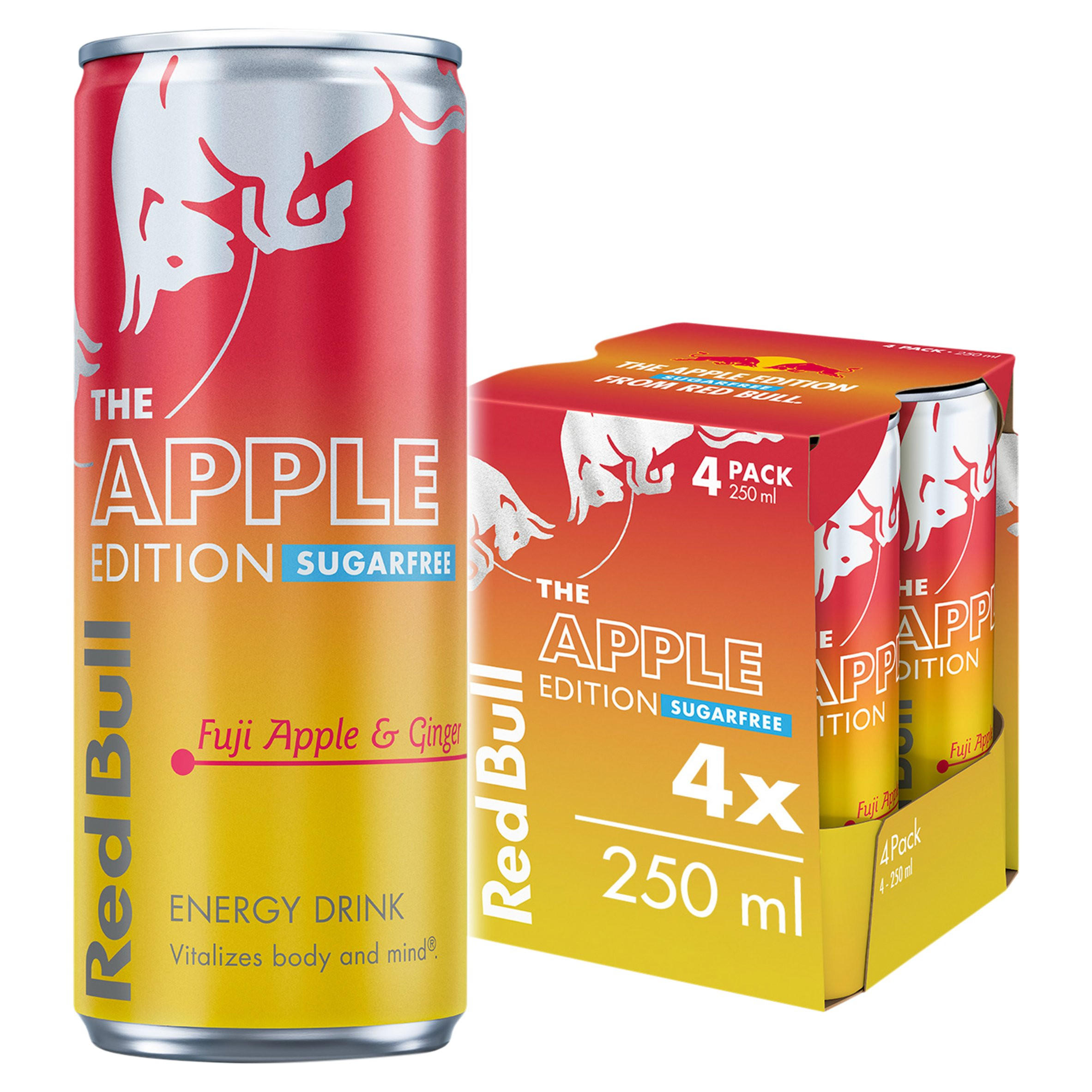 Red Bull Apple Edition Sugarfree Fuji Apple & Ginger Energy Drink 250ml 4 Pack