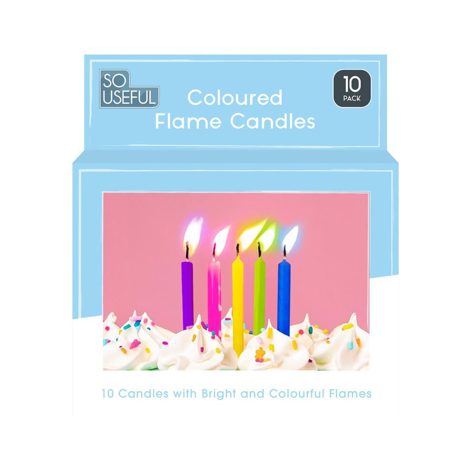 Coloured Flame Party Candles 10pk
