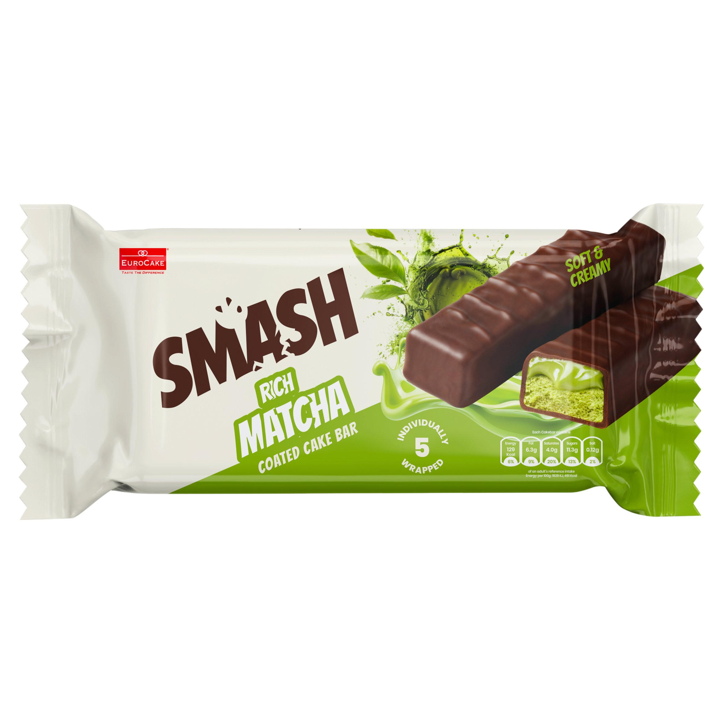 EuroCake Taste the Difference Smash Rich Matcha Coated Cake Bar 5 x 28g (140g)