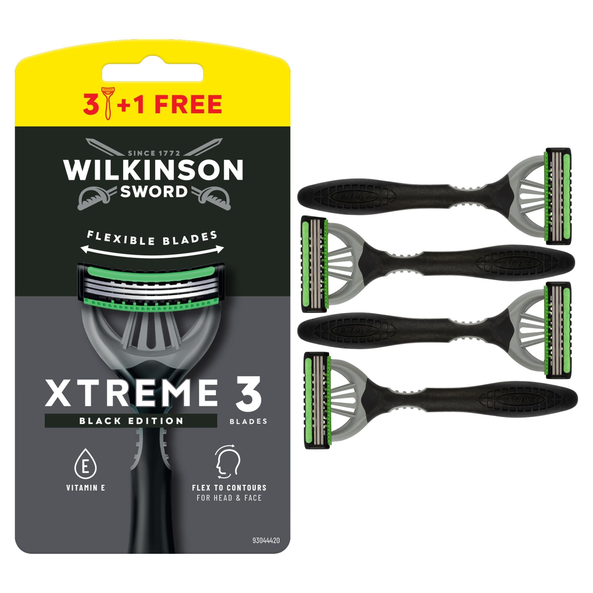 Wilkinson Sword Xtreme 3 Black Men's Disposable Razor 3+1 pack