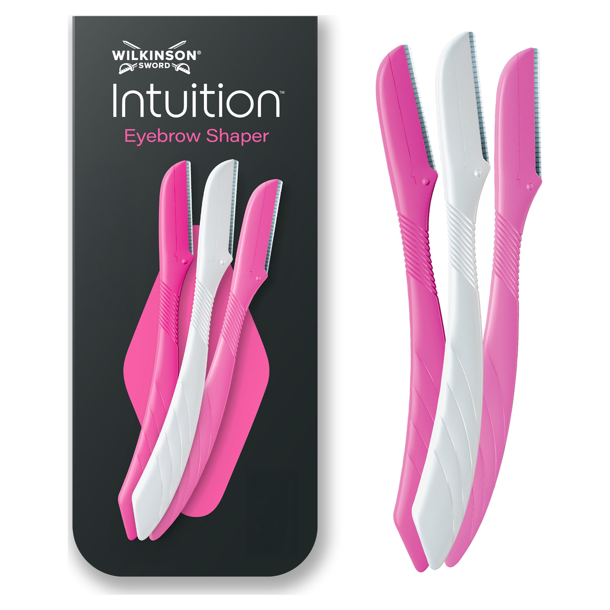 Wilkinson Sword Intuition Eyebrow Shaper Razor, 3 Beauty Tools + 1 Precision Cap