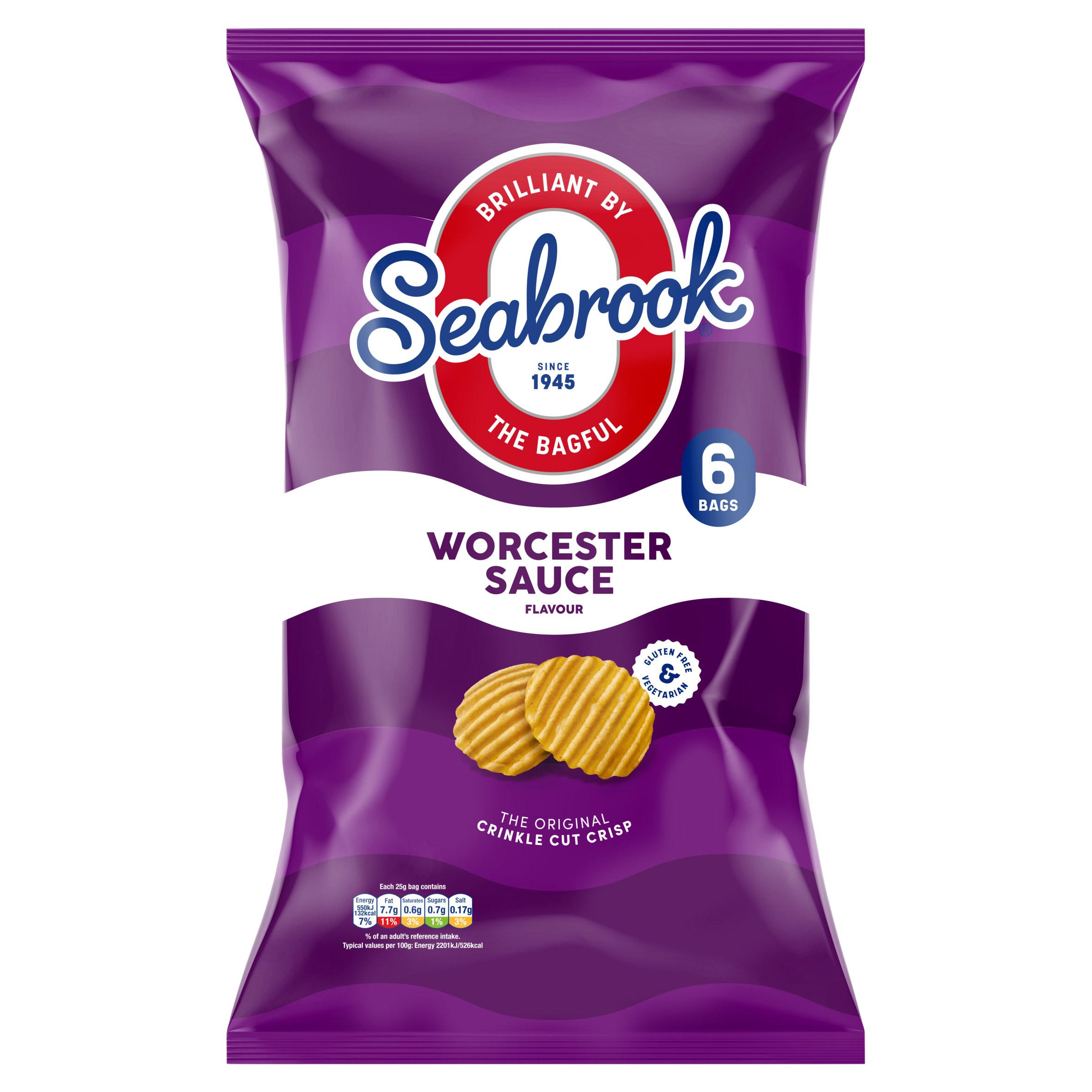 Seabrook The Original Crinkle Cut Crisp Worcester Sauce Flavour 6 x 25g