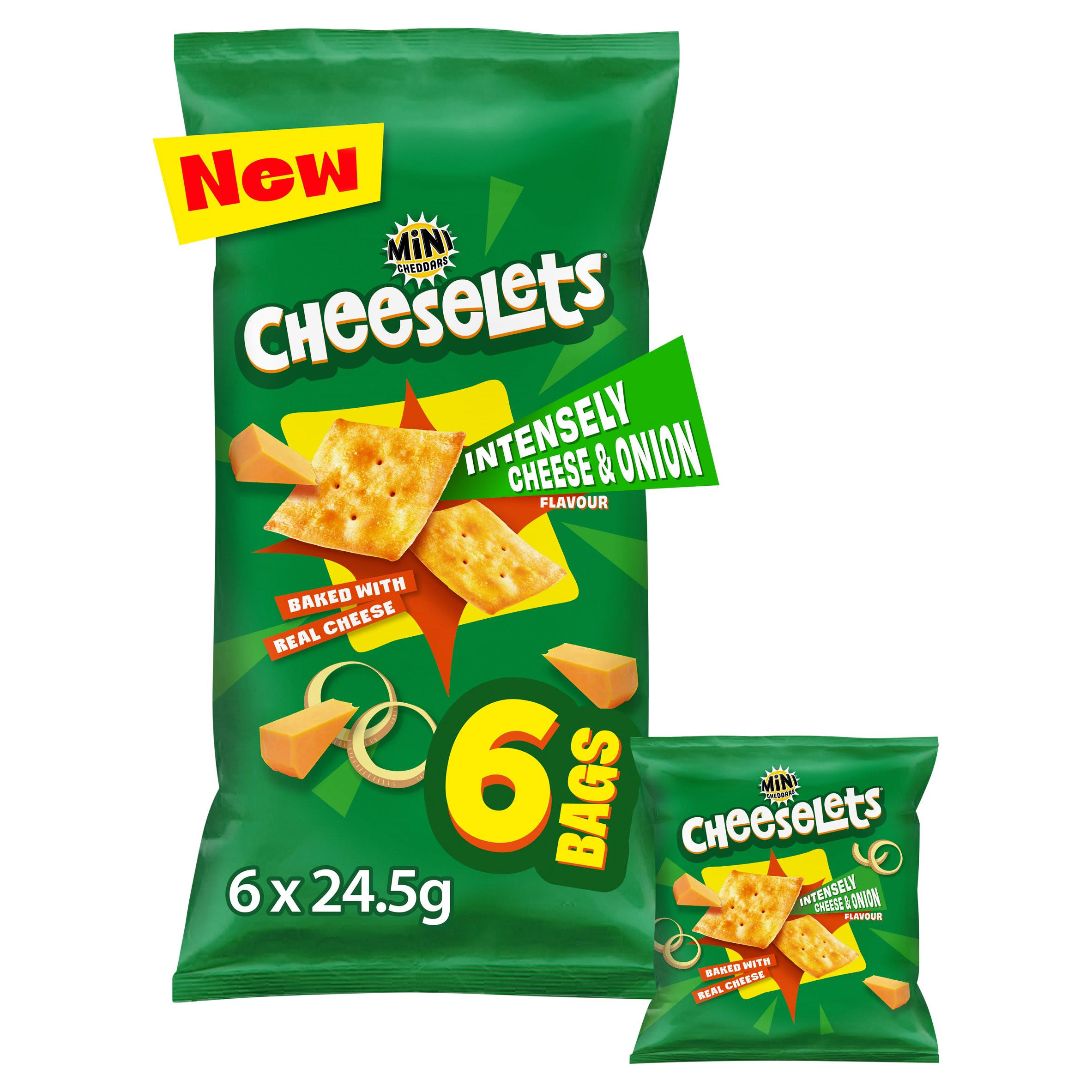 Mini Cheddars Cheeselets Cheese & Onion Baked Snacks Multipack 6 x 24.5g