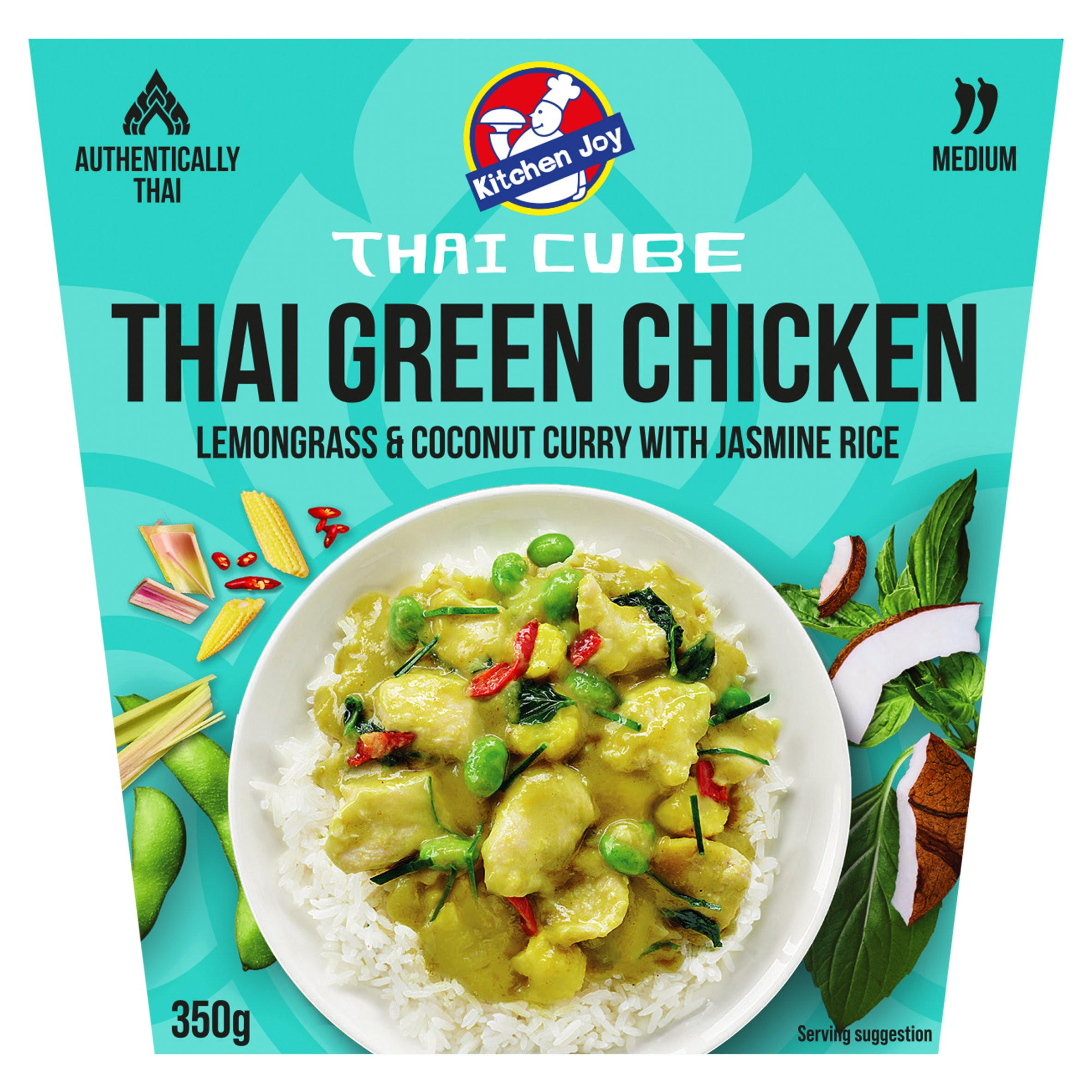 Kitchen Joy Thai Cube Thai Green Chicken Lemongrass & Coconut Curry with Jasmine Rice 350g