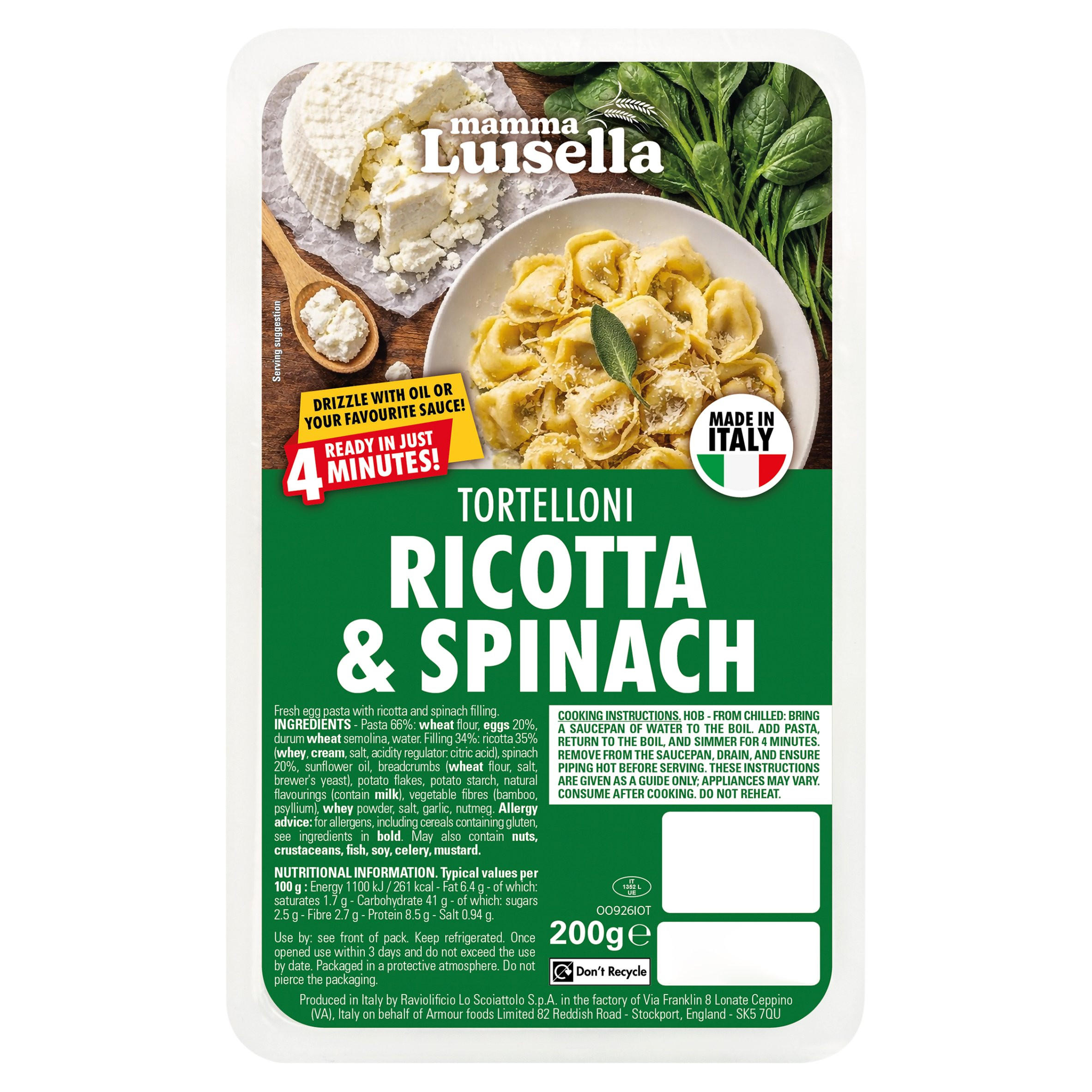 Mamma Luisella Tortelloni Ricotta & Spinach 200g