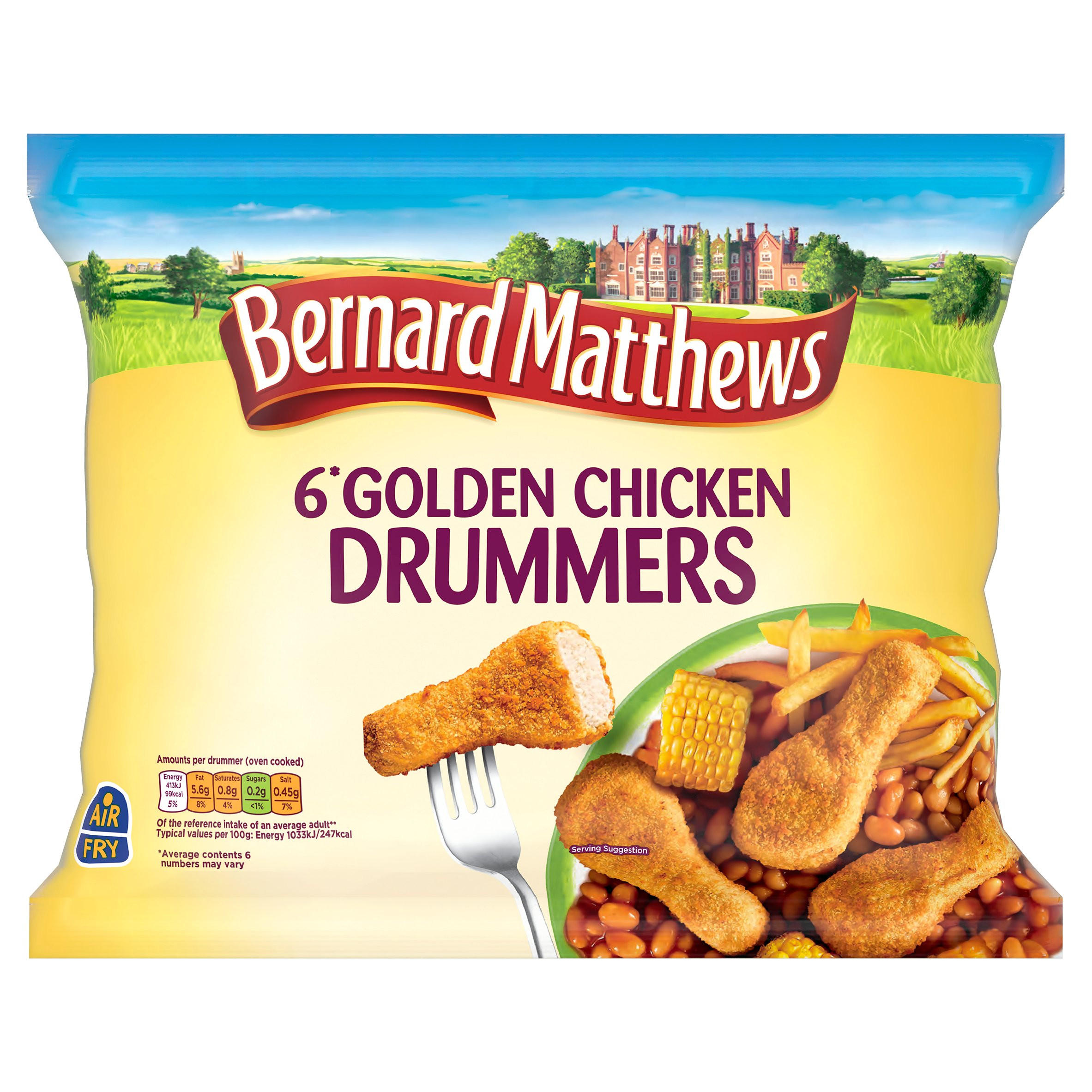 Bernard Matthews 6 Golden Chicken Drummers – Crispy Frozen Chicken Drummers 300g, Fun Meals for Kids