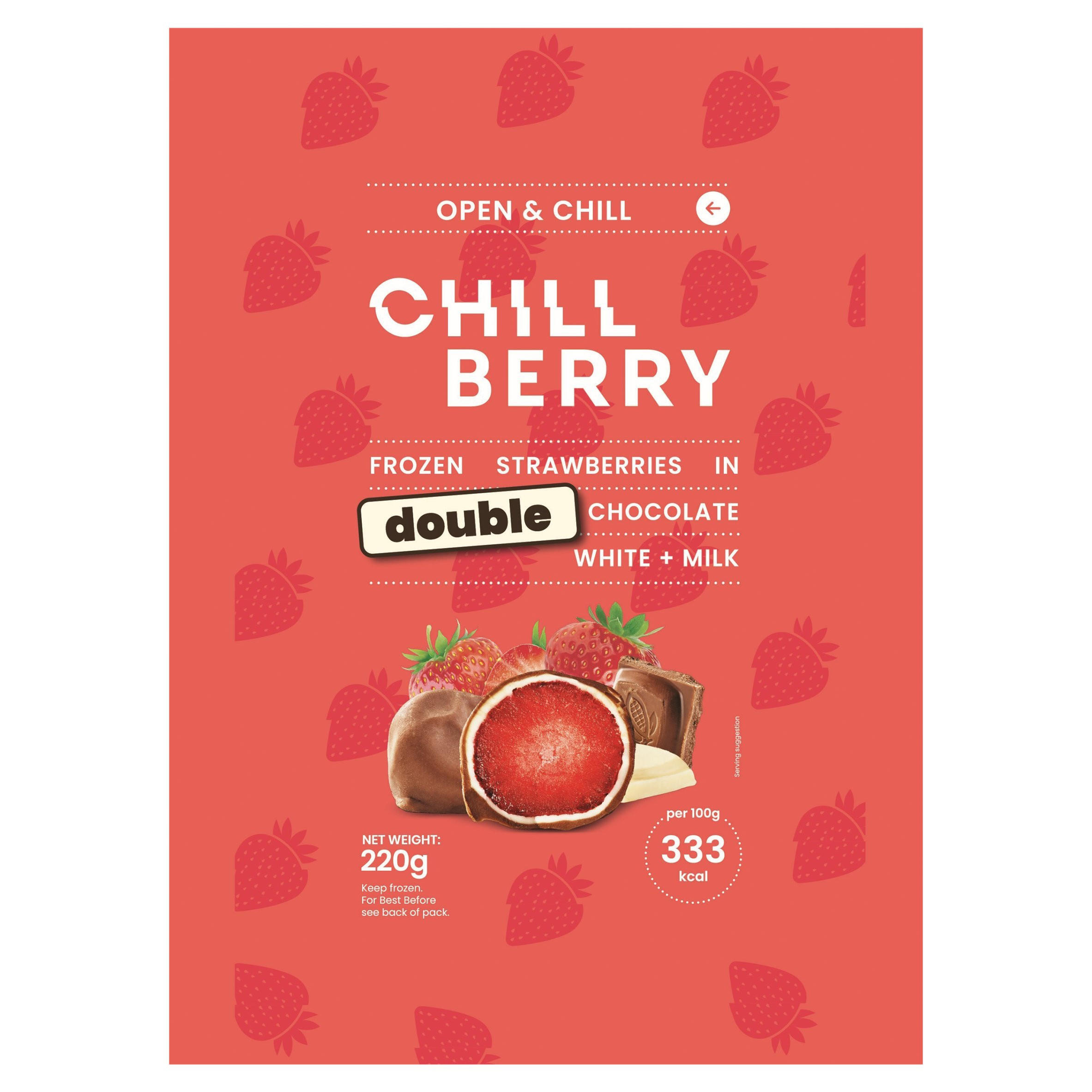 Chill Berry Frozen Strawberries in Double Chocolate White + Milk 220g