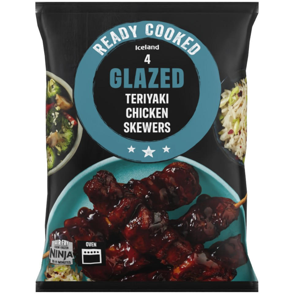 Iceland Ready Cooked 4 Teriyaki Glazed Chicken Skewers 340g