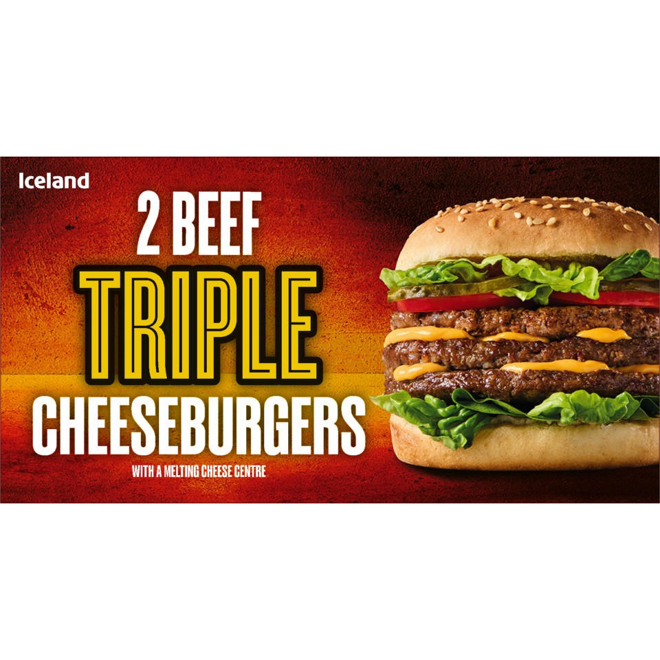 Iceland 2 Beef Triple Cheeseburgers 354g