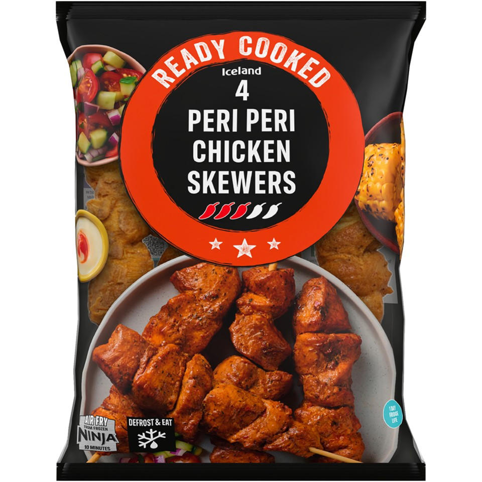 Iceland Ready Cooked 4 Peri Peri Chicken Skewers 340g