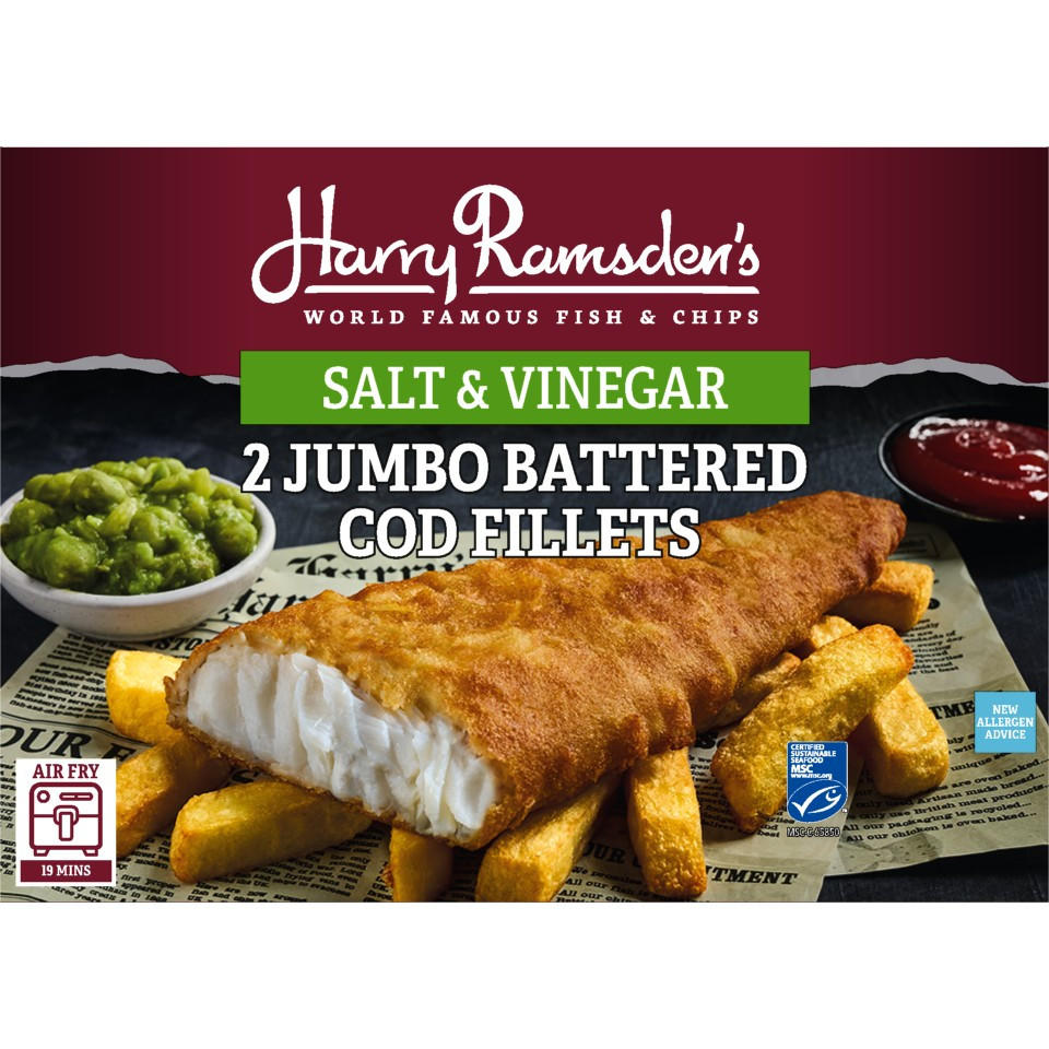 Harry Ramsden’s 2 Jumbo Salt & Vinegar Battered Cod Fillets 400g