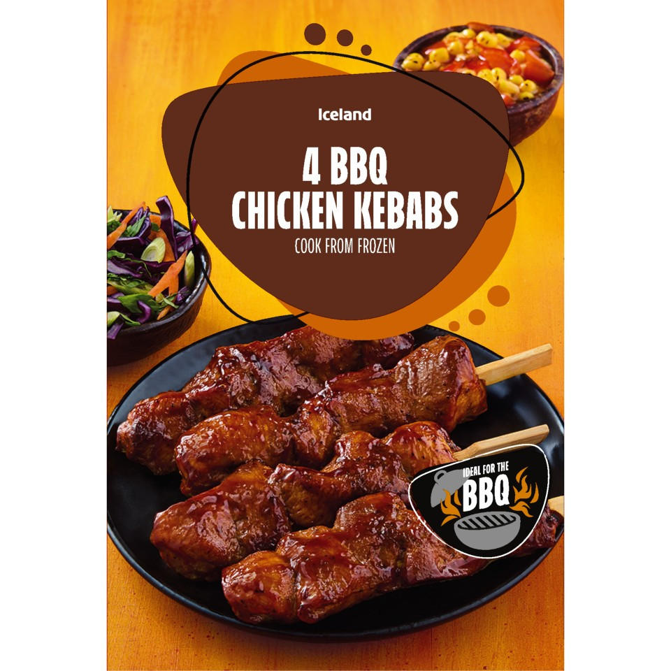Iceland 4 BBQ Chicken Kebabs 380g