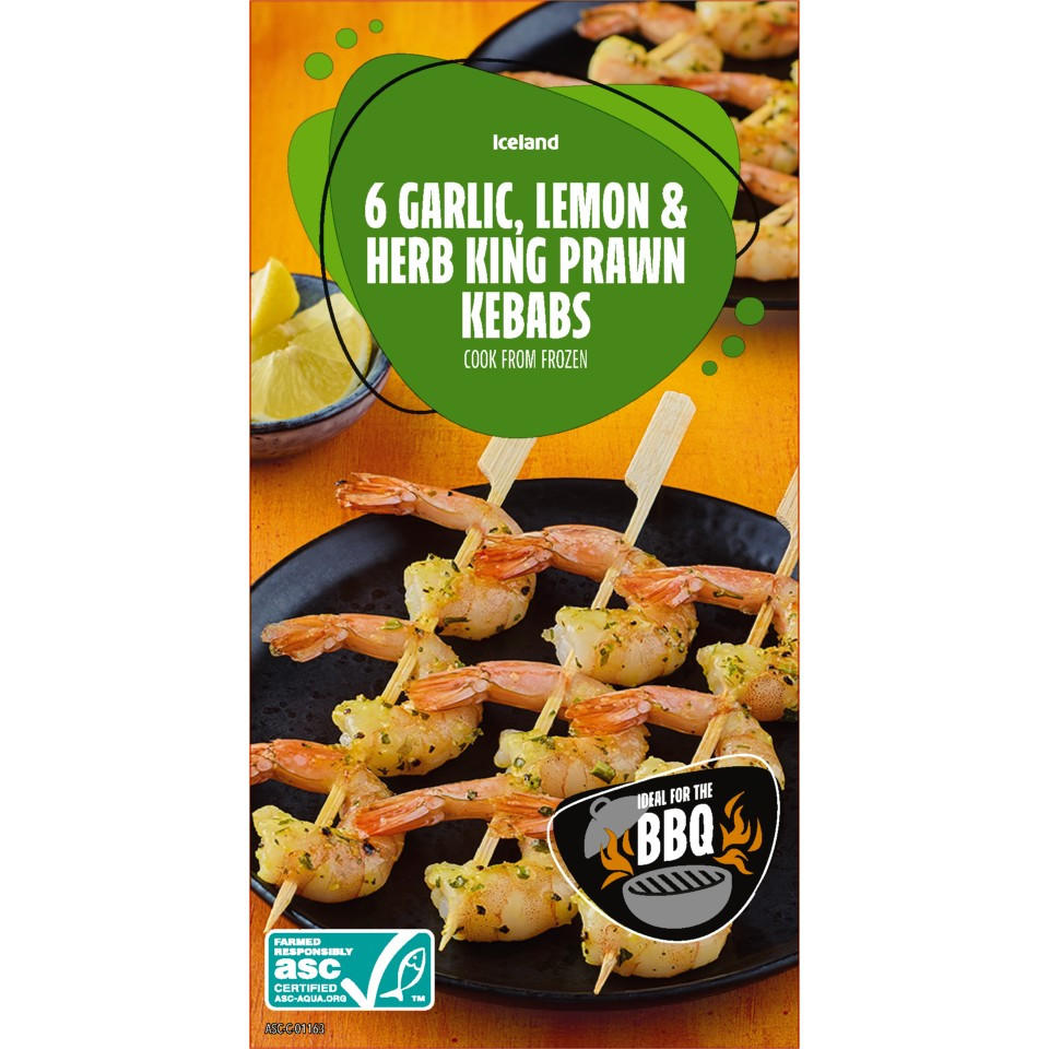 Iceland 6 Garlic, Lemon & Herb King Prawn Kebabs 288g