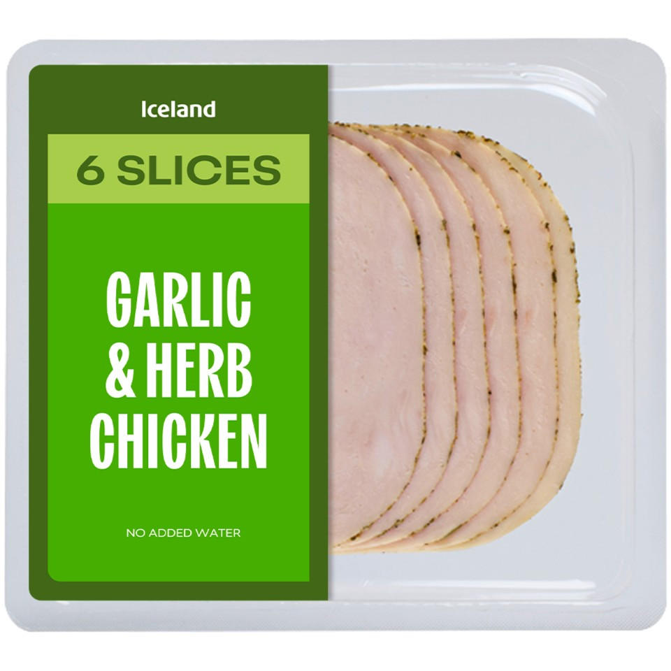 Iceland 6 slices (Approx.) Garlic & Herb Chicken 100g