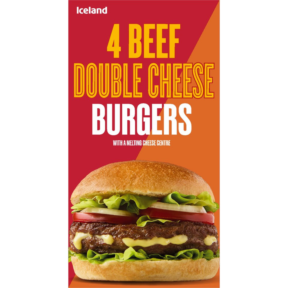 Iceland 4 Beef Double Cheese Burgers 454g