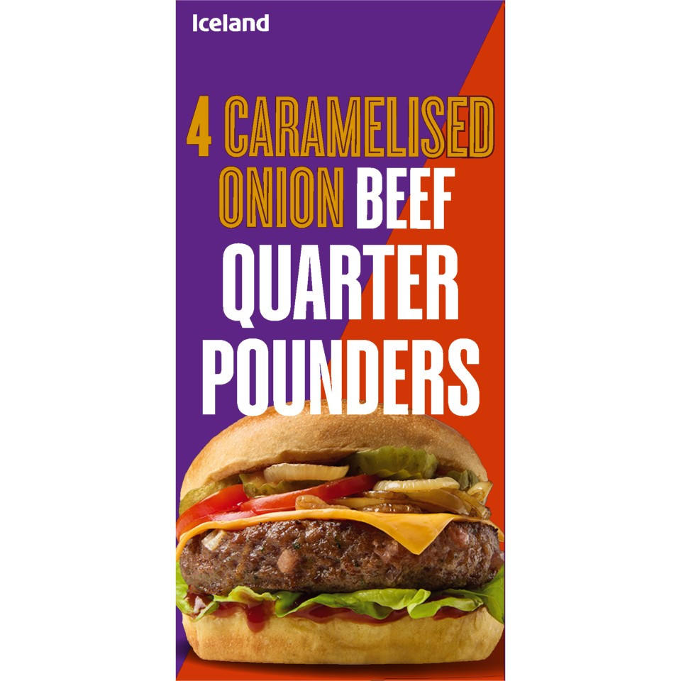 Iceland 4 Caramelised Onion Beef Quarter Pounders 454g