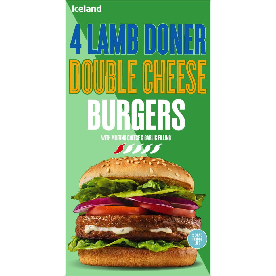 Iceland 4 Lamb Doner Double Cheeseburgers 442g