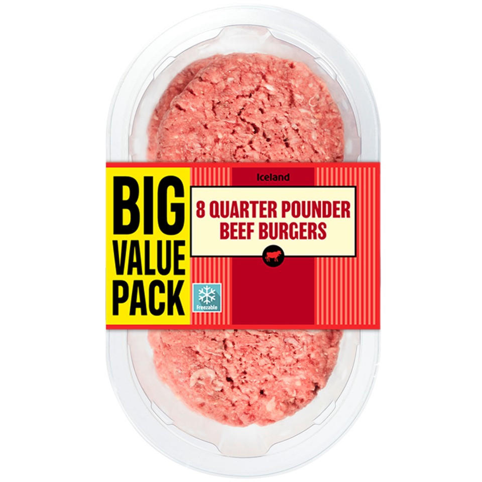Iceland 8 Quarter Pounder Beef Burgers 908g