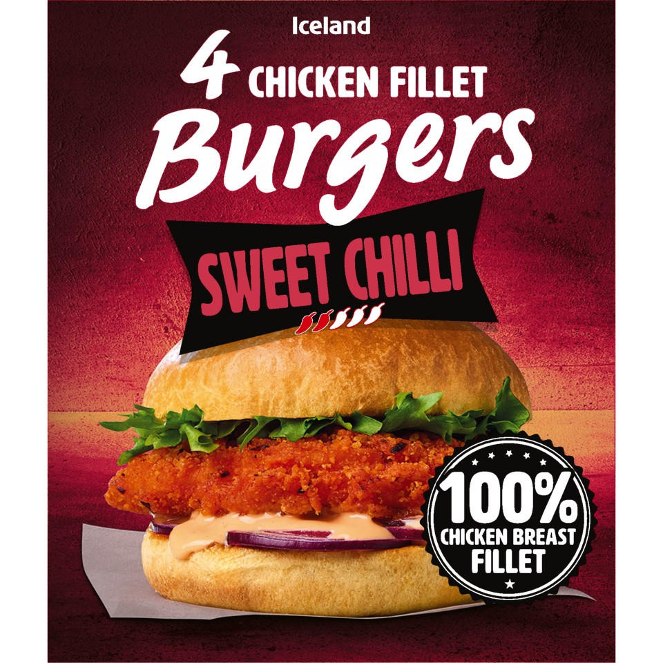 Iceland 4 Chicken Fillet Burgers Sweet Chill 400g