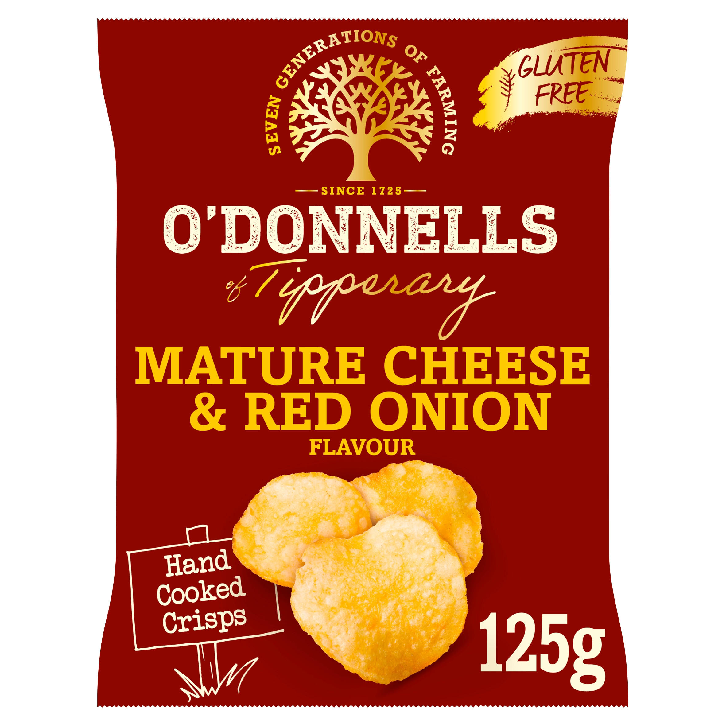 O'Donnells Mature Cheese & Red Onion Flavour Hand Cooked Crisps 125g