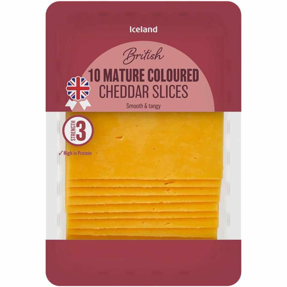 Iceland 10 Mature Coloured Cheddar Slices 250g