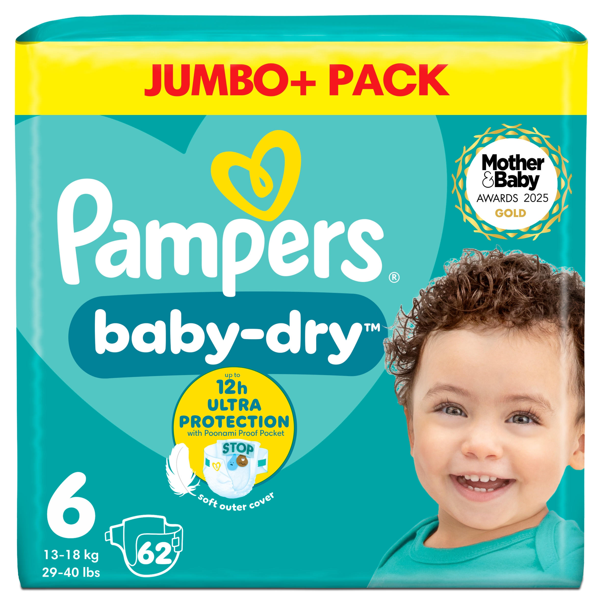 Pampers Baby-Dry Size 6, 62 Nappies