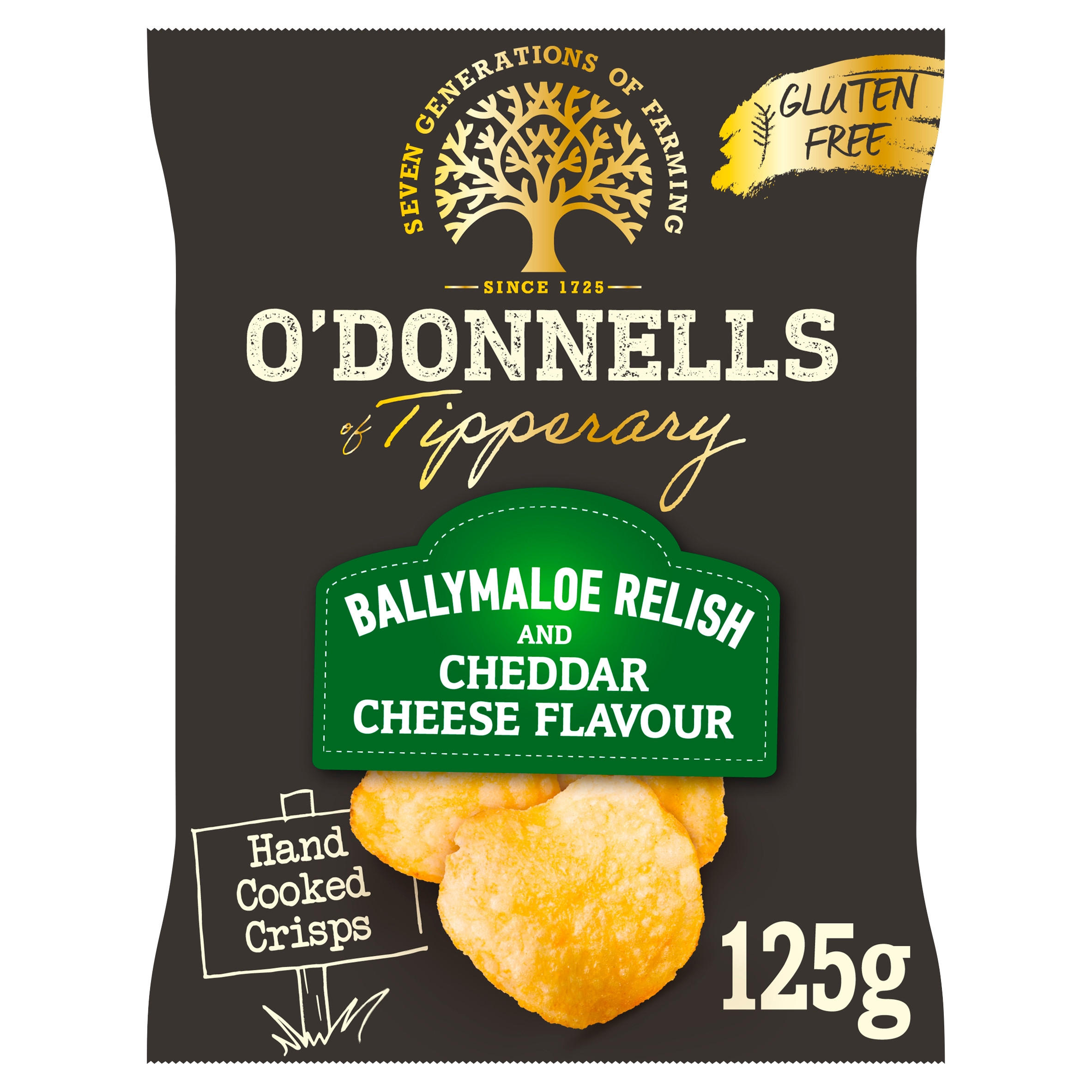 O'Donnells Hand Cooked Crisps Ballymaloe Relish & Cheddar Cheese Flavour 125g