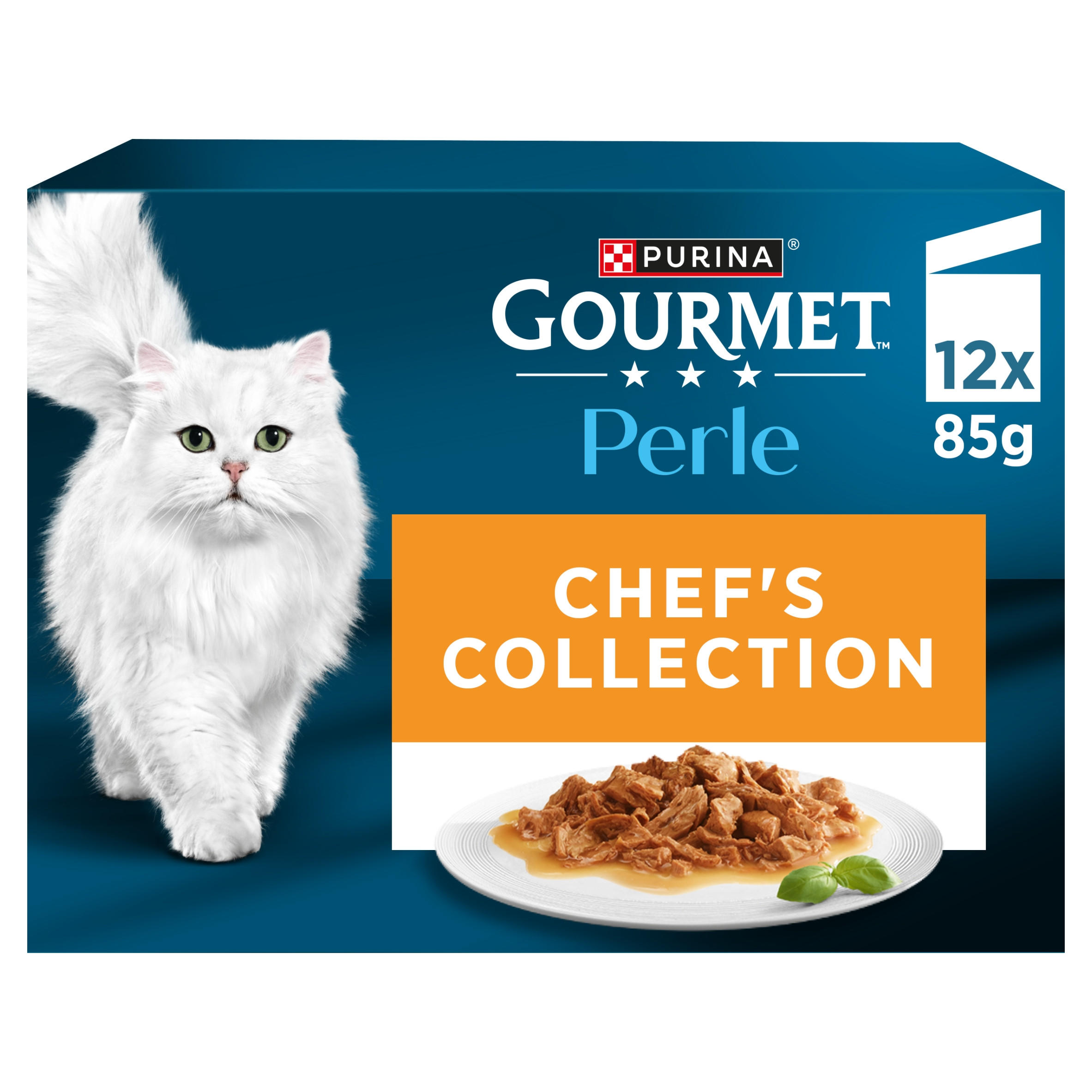 GOURMET Perle Mini Fillets in Gravy Chef's Collection (Turkey,Tuna,Duck,Lamb) Wet Cat Food 12x85g