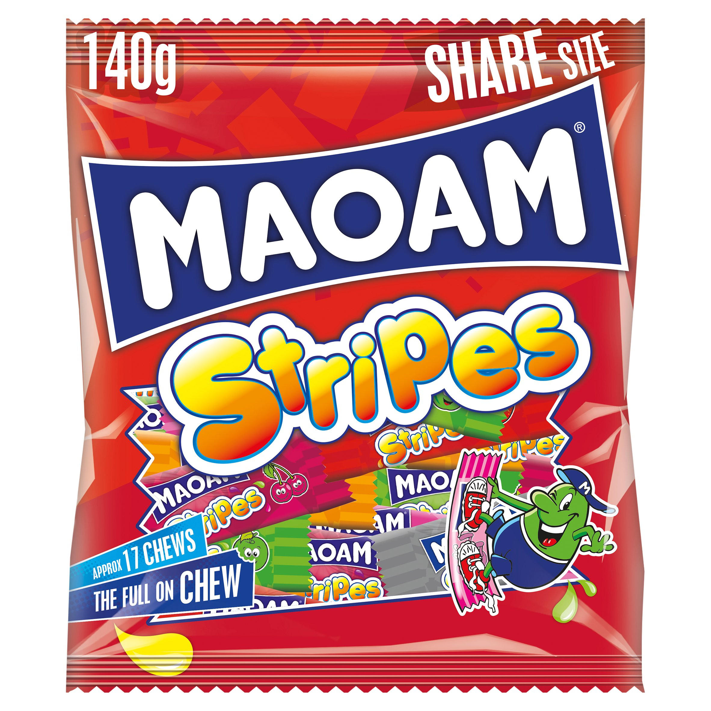 MAOAM Stripes Fruit & Cola Flavour Chewy Sweets Sharing Bag 140g