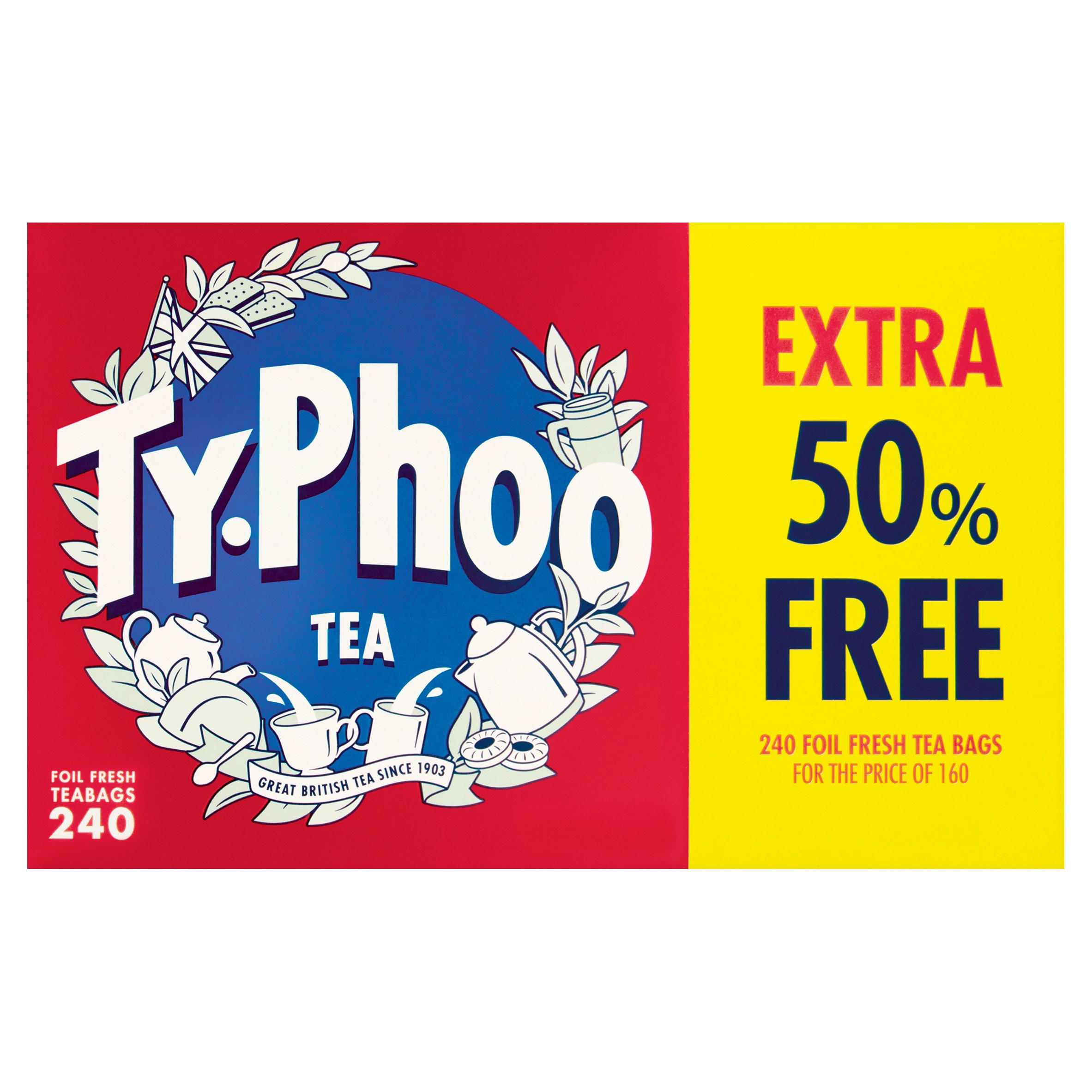 Typhoo 240 Everyday Tea Bags - 160 + 50% FREE