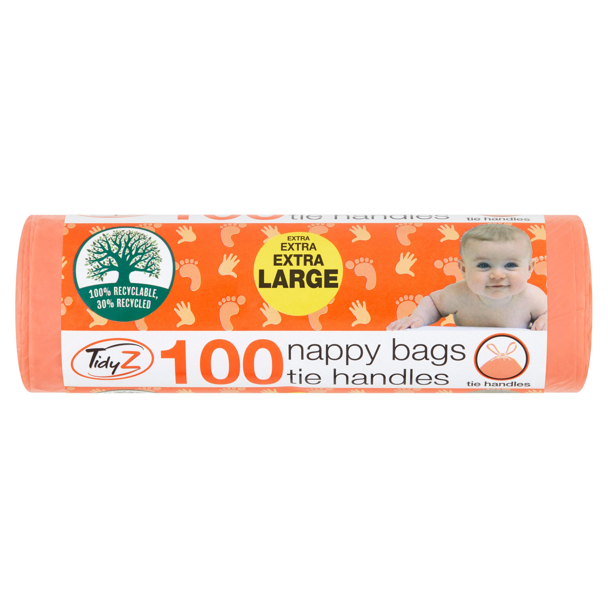 TidyZ 100 Extra Large Nappy Bags Tie Handles