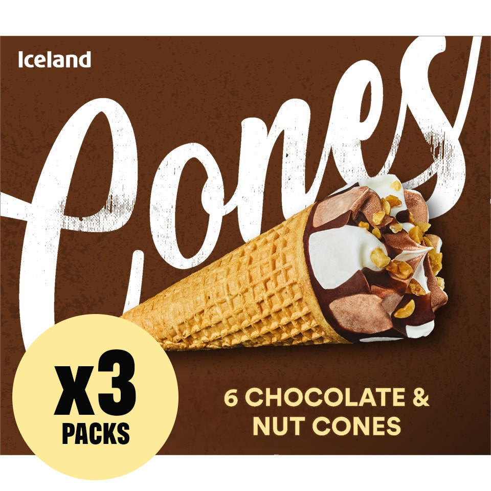 Iceland 6 Chocolate & Nut Cones 372g 3 Pack