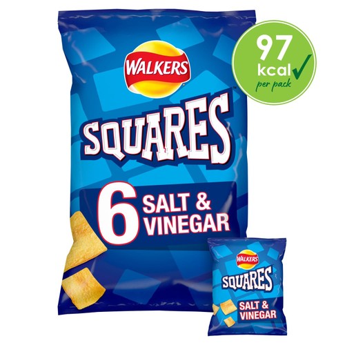 Walkers Squares Salt & Vinegar Multipack Snacks Crisps 6x22g