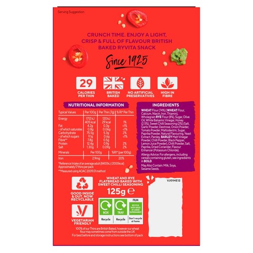 Ryvita Thins Sweet Chilli Flatbread Crackers  thumbnail 2
